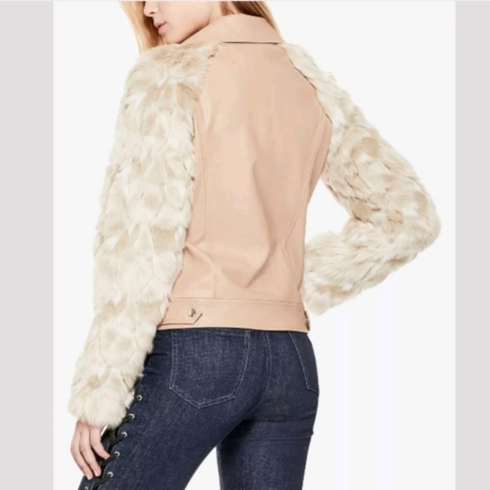GUESS MARCO FAUX LEATHER & FUR MOTO JACKET SZ S - Picture 5 of 6